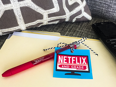 Teacher appreciation gifts - Netflix and grade gift tag