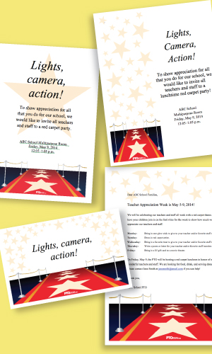 Teacher appreciation luncheon ideas and themes - red carpet