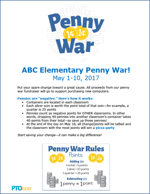 Penny war fundraiser flyer - negative pennies