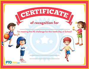 Celebrate 100 days of school - PE Challenge Certificate