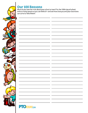 Celebrate 100 days of school - Our 100 Reasons Sheet