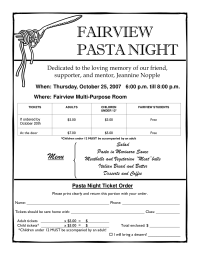 Flyer for our Pasta Night fundraiser