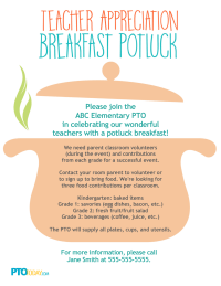 Teacher Appreciation Breakfast Potluck Flyer