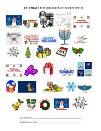 Celebrate the Holidays of December, 25 count collection sheet