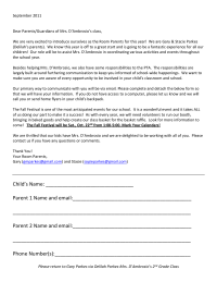Room Parent Intro Letter and Info Request