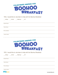 Boohoo Breakfast Volunteer Form