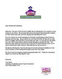 Introduction Letter for Parents for the Box Tops Program