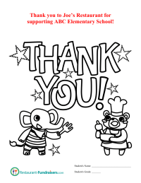 Restaurant Fundraiser Kids Thank-You Page