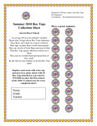 Back to School/ Summer collection sheet