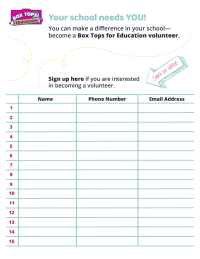 Box Tops volunteer signup sheet