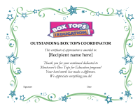 Outstanding Box Top Coordinator Certificate