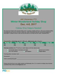 Holiday Shop Volunteer Sign-up Sheet: Winter Wonderland