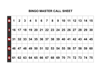 Bingo Call Sheet for Overhead Projector - Landscape