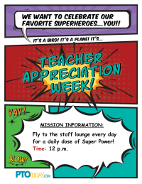 Superhero Teacher Appreciation Event Announcement