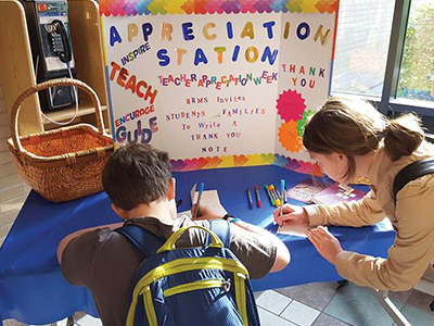 Thank-you note station - teacher appreciation idea