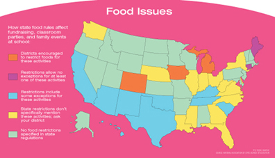 U.S. map depicting school food restrictions by state