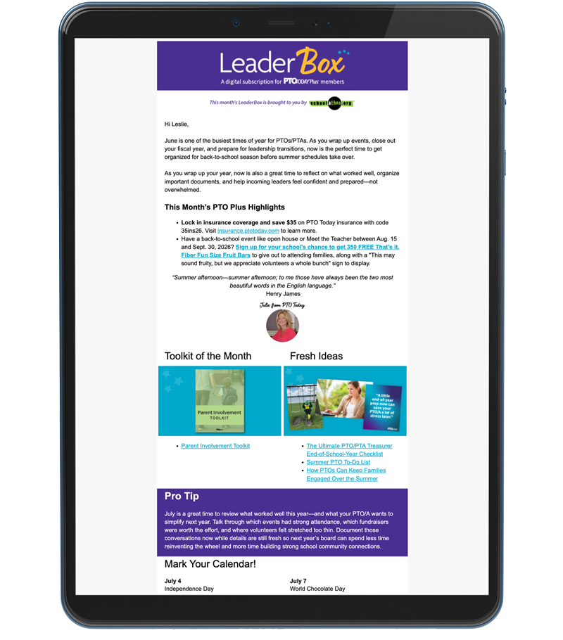 Monthly Giveaway and Special Offers—Look for details in your monthly LeaderBox newsletter!
