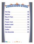 Concession Stand List/Price Sheet for Events