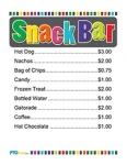 Snack Bar List/Price Sheet for Events