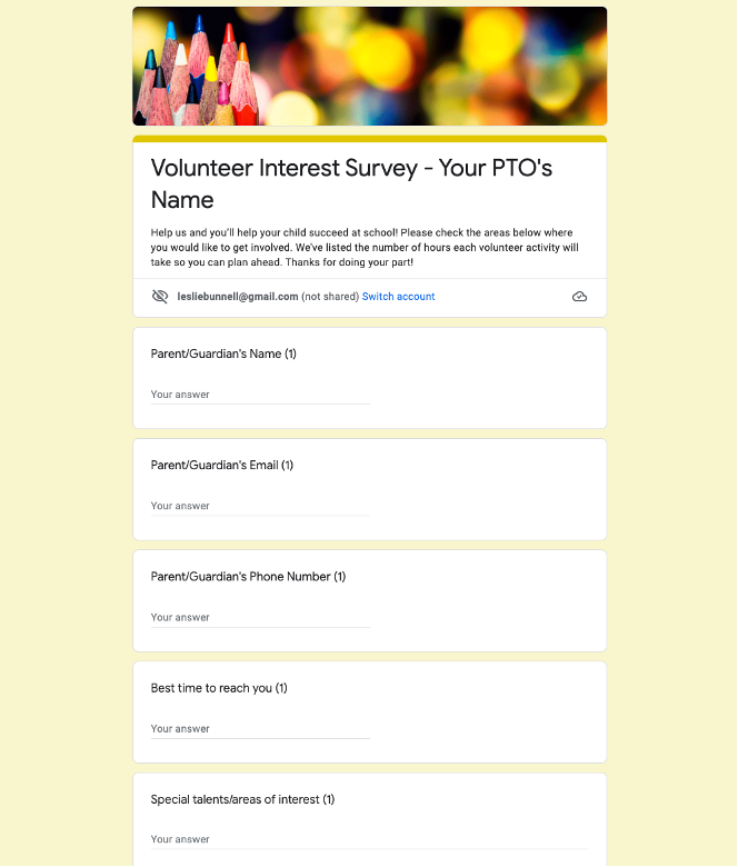 Volunteer Interest Survey Template - Google Forms
