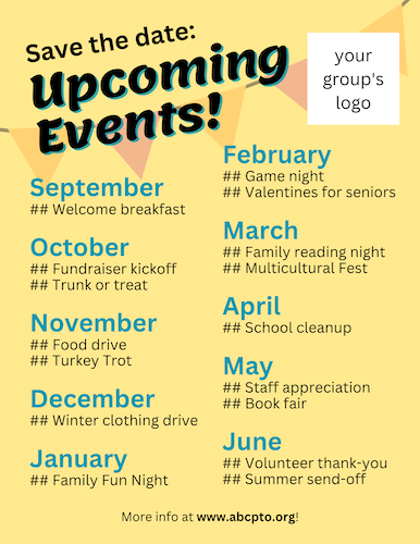 Save the Date/Upcoming Events Flyer (Canva template)