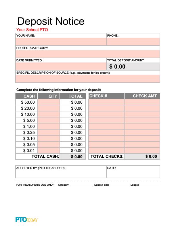 Deposit Notice Form (Excel)