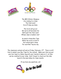 Winter Olympics collection contest flyer/poem - Reminder