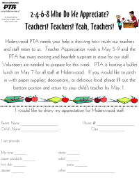 Teacher Appreciation Lunch Buffet parent/volunteer flyer