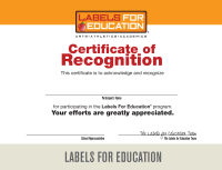 Labels for Education Certificate of Recognition