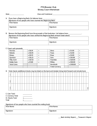 Money Count Worksheet and Cash Receipts Form