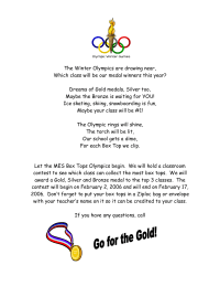 Winter Olympics Collections Contest flyer/poem