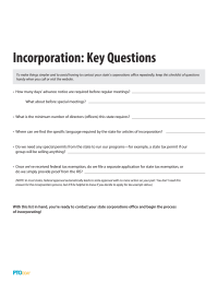 PTO Today: Incorporation—Key Questions