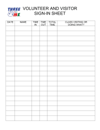 Three for Me Volunteer Sign-in Sheet